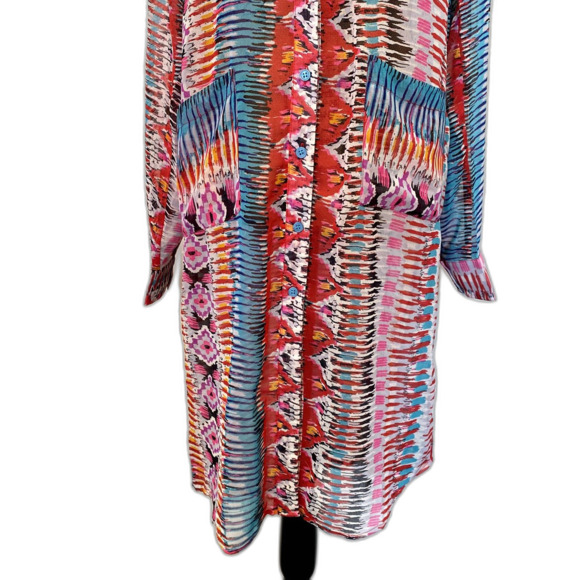 Turquoise Haven Swim Coverup Multicolor Abstract Printed Button Down Size S/M - Picture 3 of 5